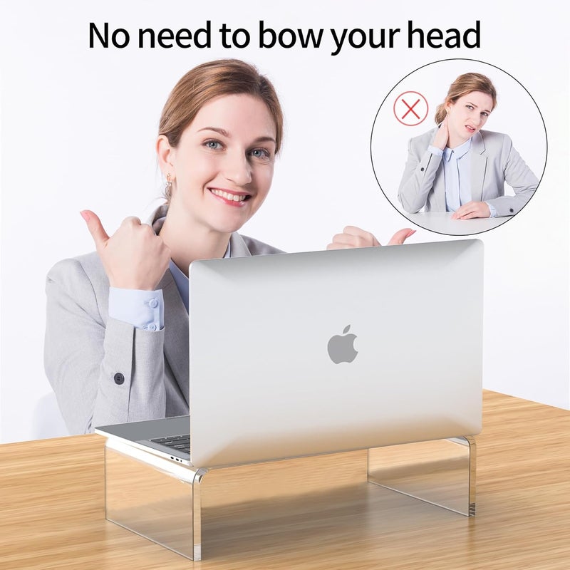 Beimu Acrylic Monitor & Laptop Stand Riser - Clear Computer & Laptop Stand for Desk - Compatible with iMac, MacBook & All Notebooks - White Aesthetic Decoration for Office & Home - Image 3